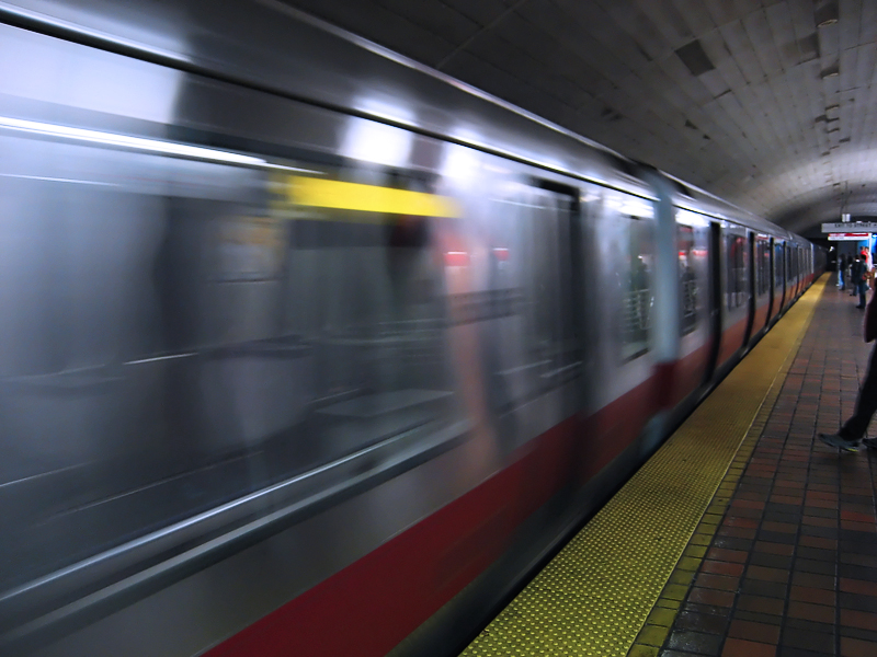the inbound train rushes by